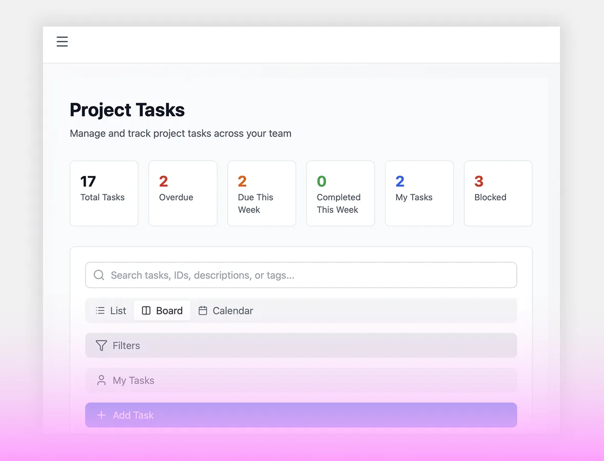 Project Tasks demo application screenshot