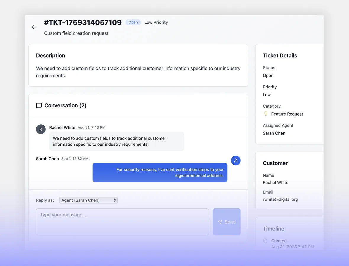 Customer Support demo application screenshot
