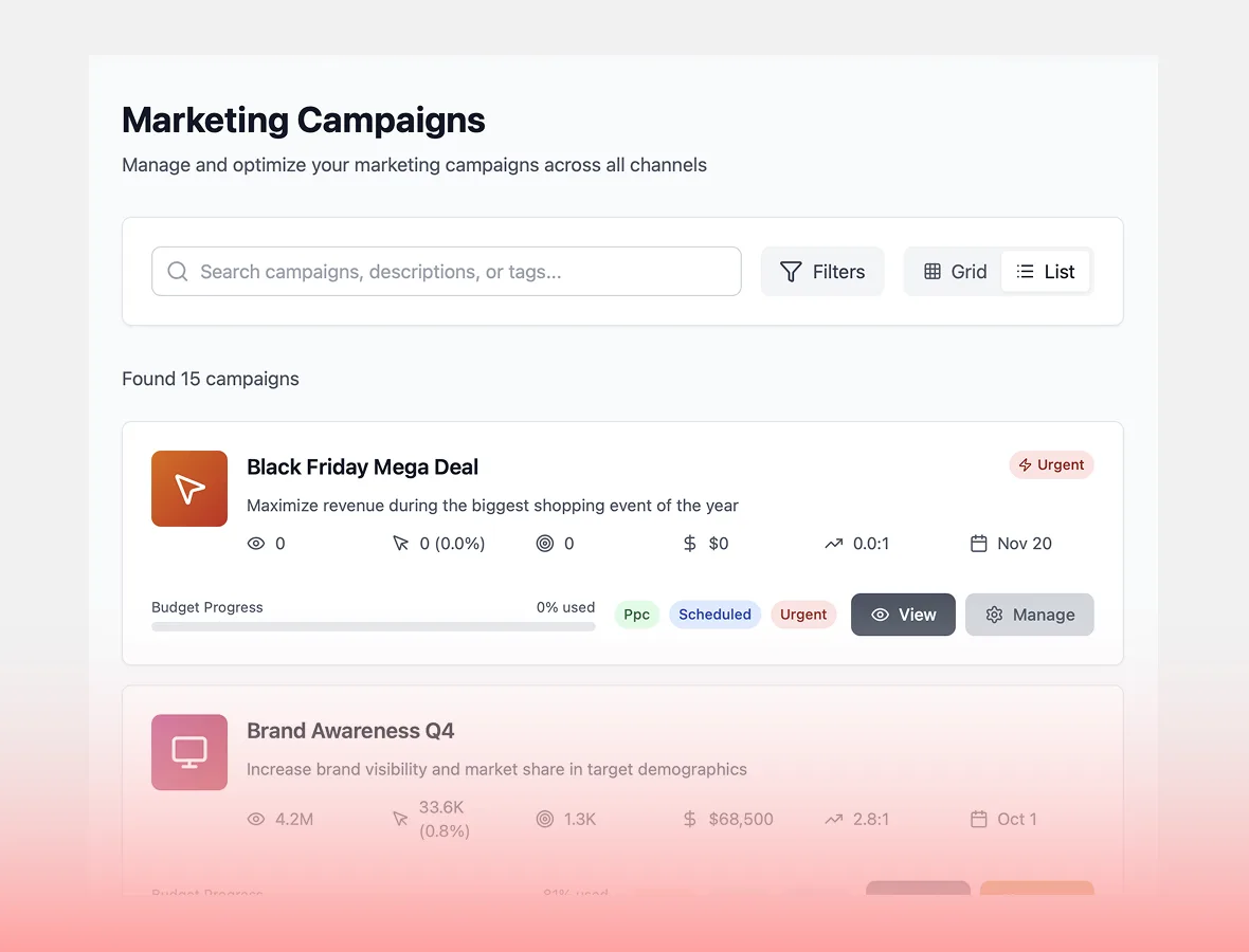 Marketing Campaigns demo application screenshot